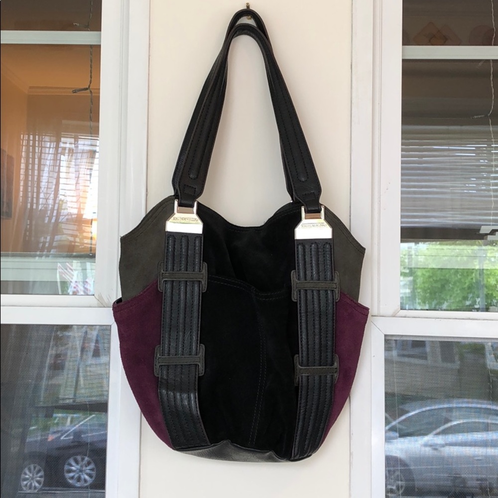 Suede Purple Black Handbag